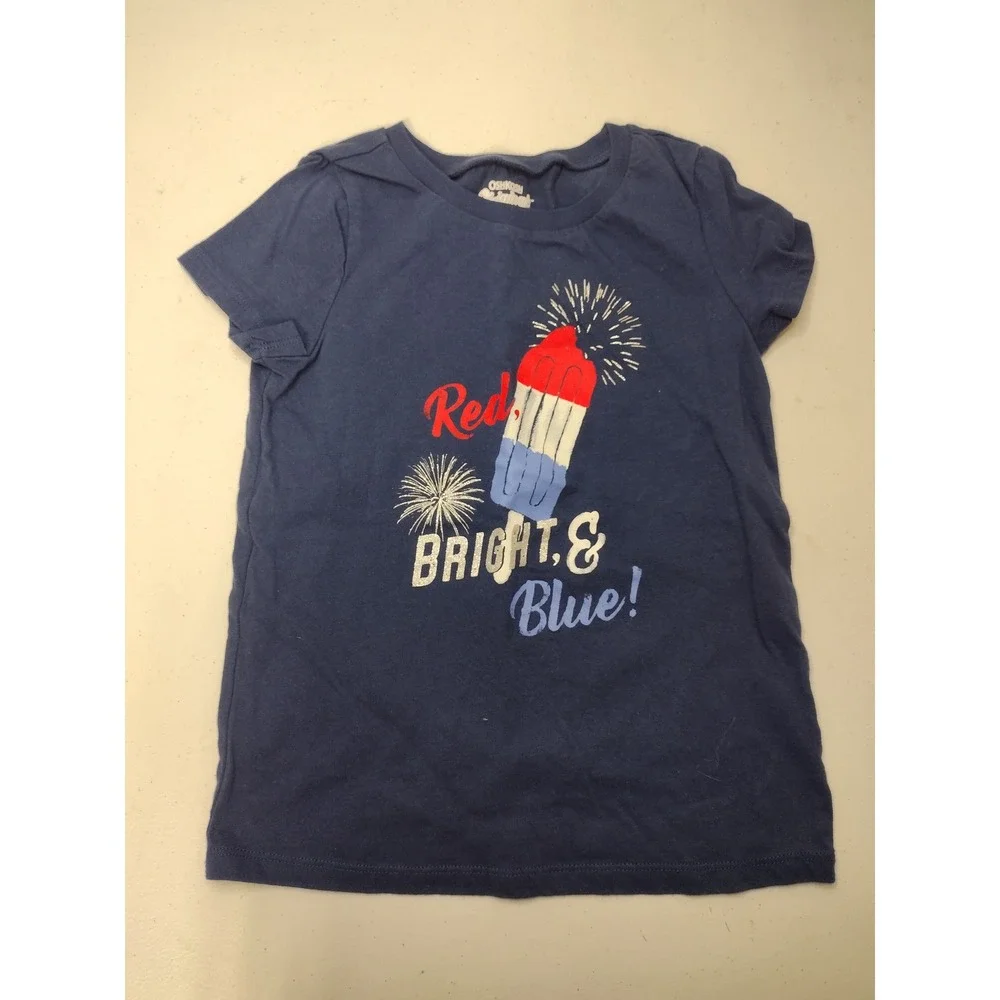 OshKosh B'gosh Girls Navy Blue Red Bright & Blue Rocket Popsicle Tee Shirt 7/7A